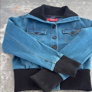 Kimes Ranch Blue and Black Jean Jacket with Unique Design Features